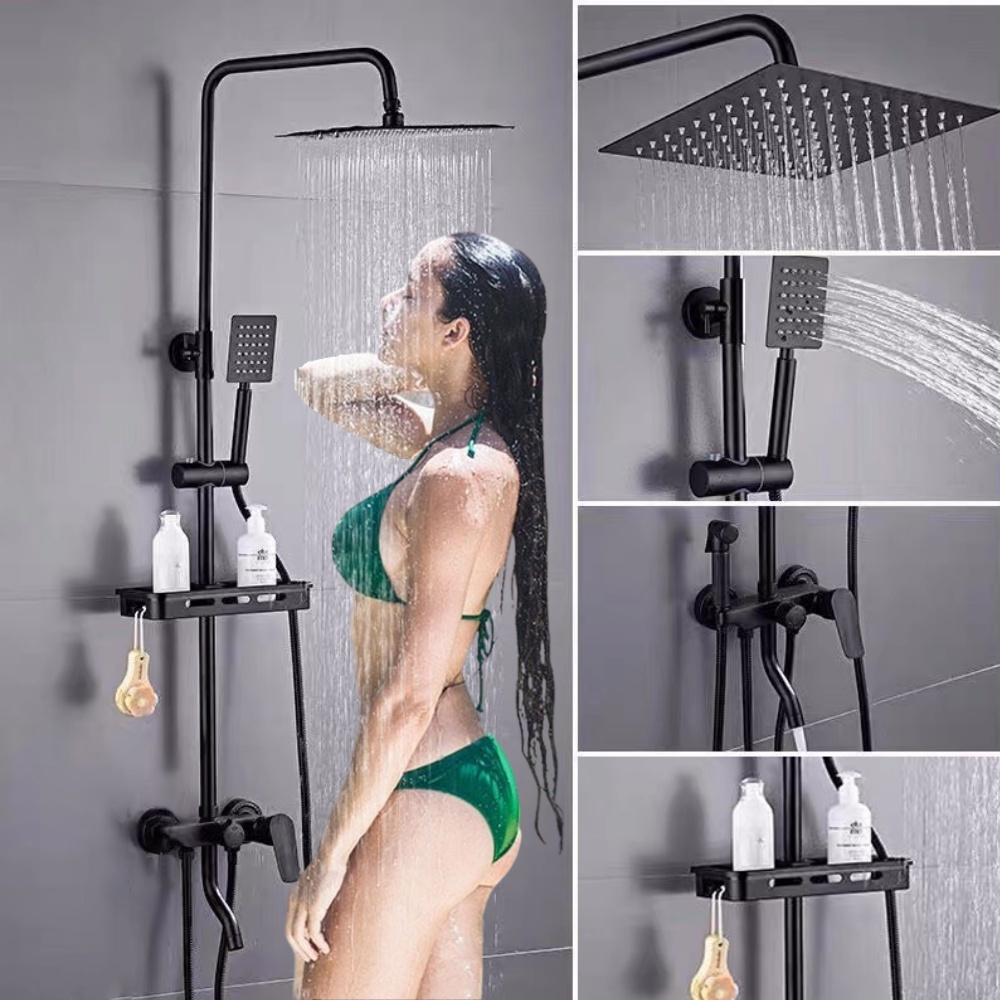 Gimmeestore - SUS304 Shower Set Kamar Mandi Rumah Full Copper Hotel Booster Shower dengan Rak