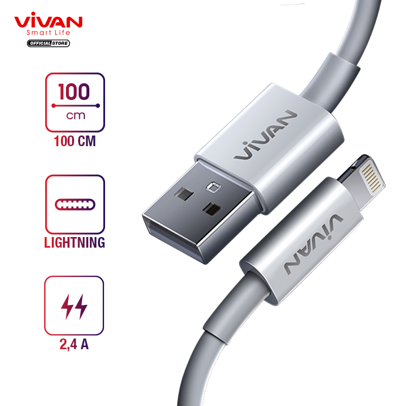 VIVAN Kabel Lightning KAL100 Fast Charging Original 2.4A - 100CM - Garansi Resmi 1 Tahun