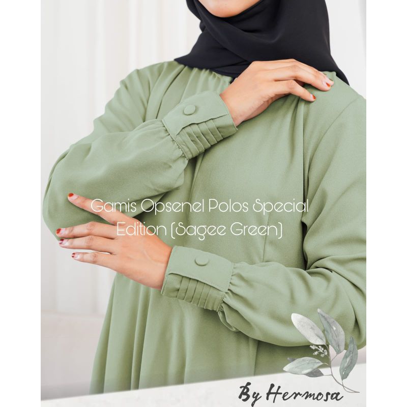 [Gamis hermosa]Gamis hermosa polos bahan wollycrepe warna Sage greem-gamis sage green syari umbrella