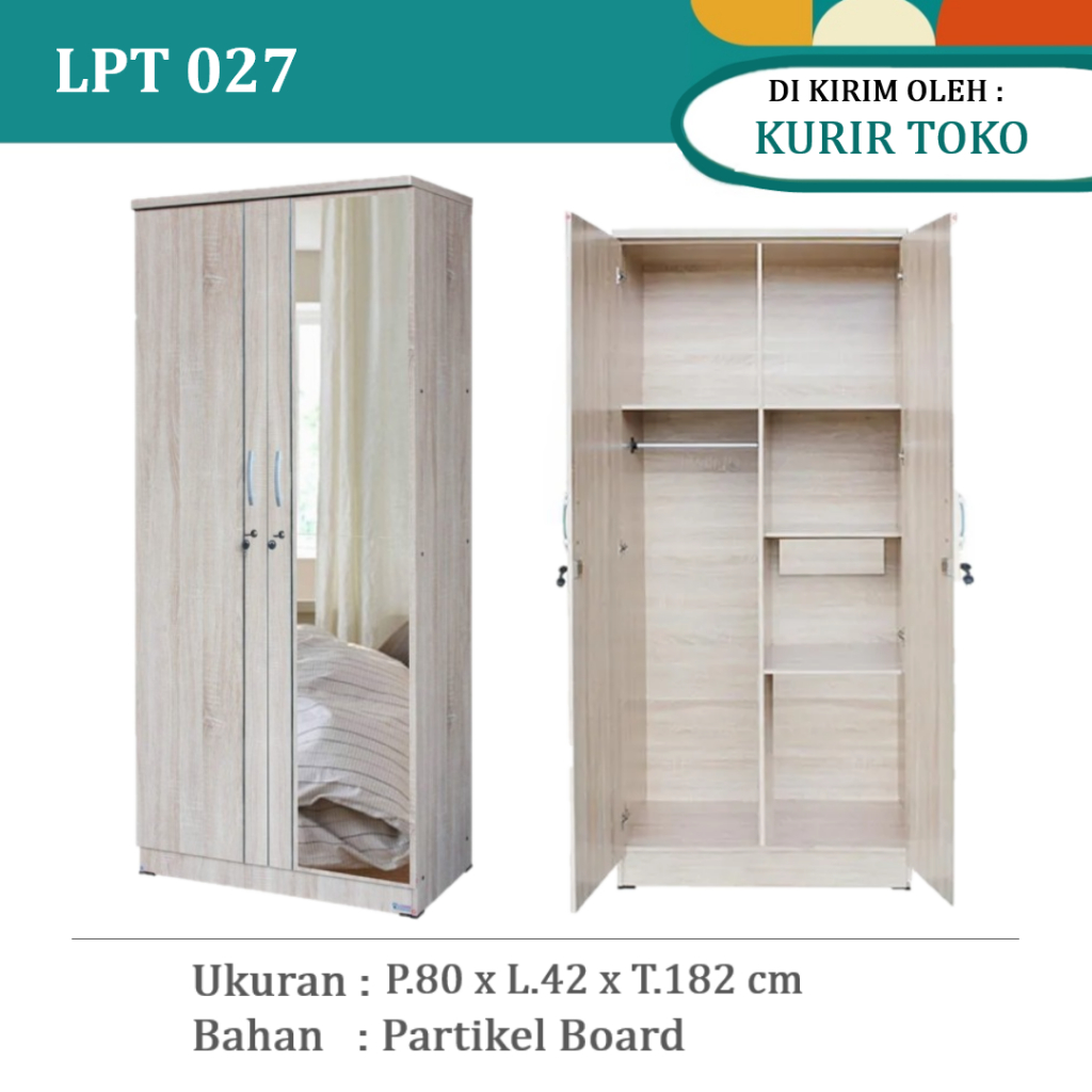 Lemari Pakaian 2 Pintu | Lemari Baju 2 Pintu Cermin Full LPT 027 / LPT 011 / LPT 035C