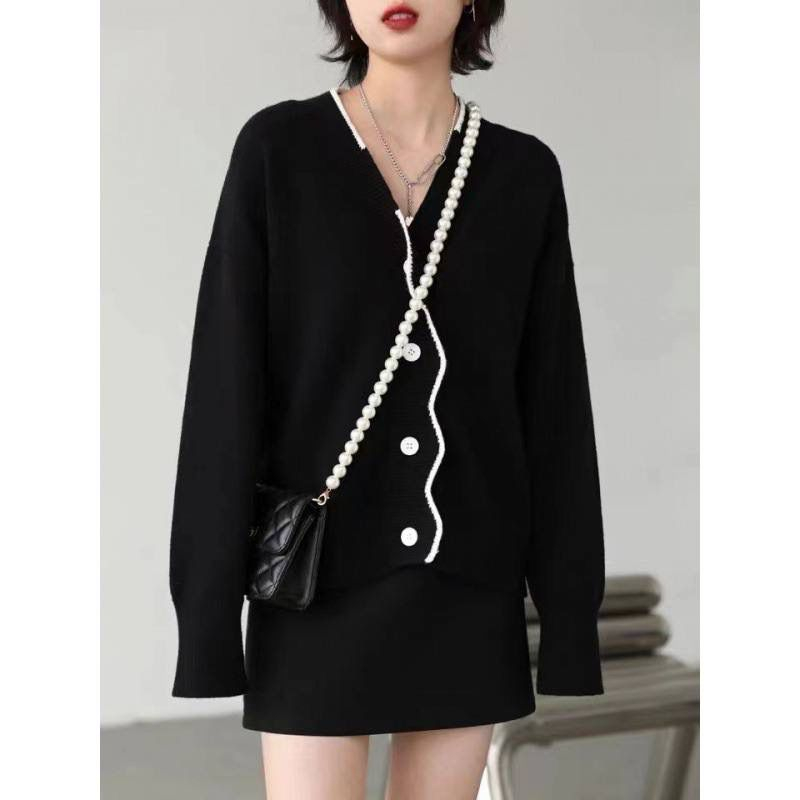 OUTER CARDIGAN RAJUT RUMPLE LINE PINGGIR PUTIH FULL KANCING TANGAN PANJANG PREMIUM JAKET RAJUT TEBAL