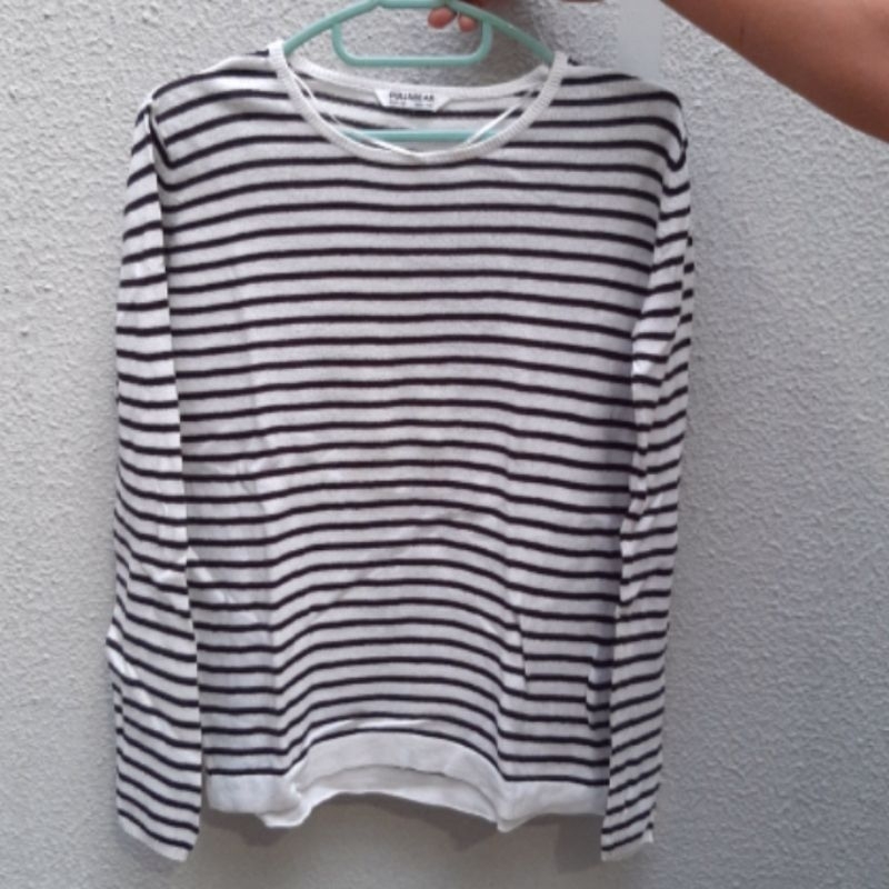 ATASAN WANITA PULL & BEAR ORI WHITE STRIPE / BLOUSE WANITA PULL & BEAR