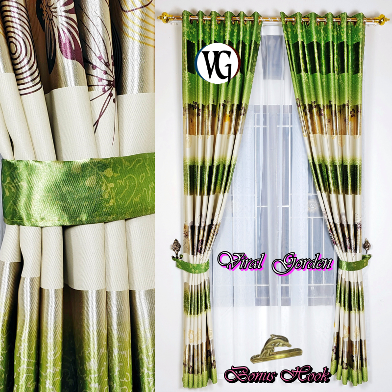 Gorden Pintu Kamar Tidur Aesthetic Blackout Printing Import Hijau Model Smokring