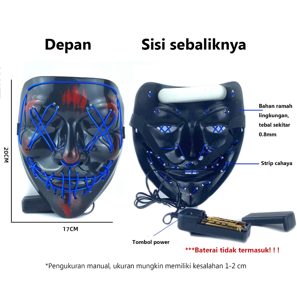 LOZTOYS (Baterai tidak termasuk) Topeng Scary LED Aneka Warna Cosplay Topeng Masker Halloween