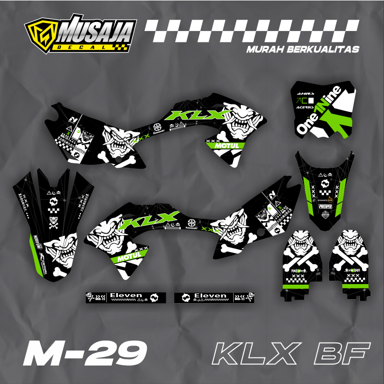 Decal stiker KLX BF full body hitam hijau putih tengkorak keren - stiker KLX bf simpel hijau hitam