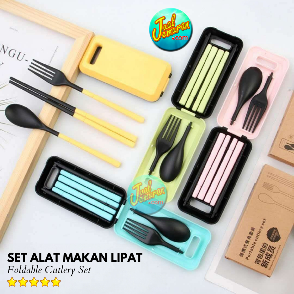 Korean Style Set Alat Makan Sendok Garpu Sumpit Multifungsi Lipat Plastik