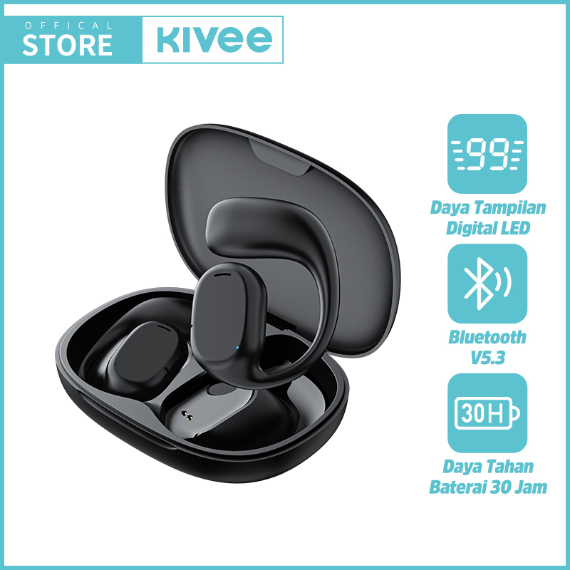 KIVEE Earphone TWS Wireless Sports Ear Clip-on Bluetooth 5.3 Stereo HIFI Noise Cancelling Waterproof