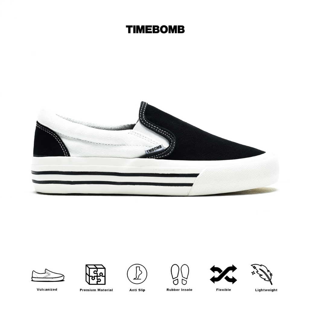 SEPATU TIMEBOMB VULCANIZED | SLIP ON CREAM - BLACK STRIPE