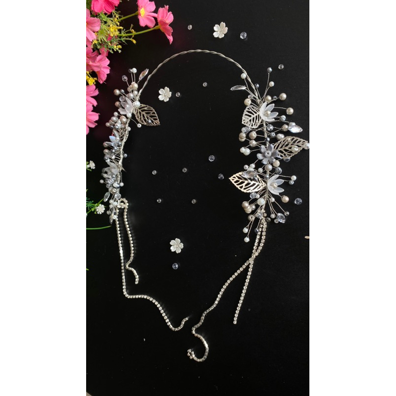 Headpiece pengantin / crown wedding / bando mutiara / headpiece hijab