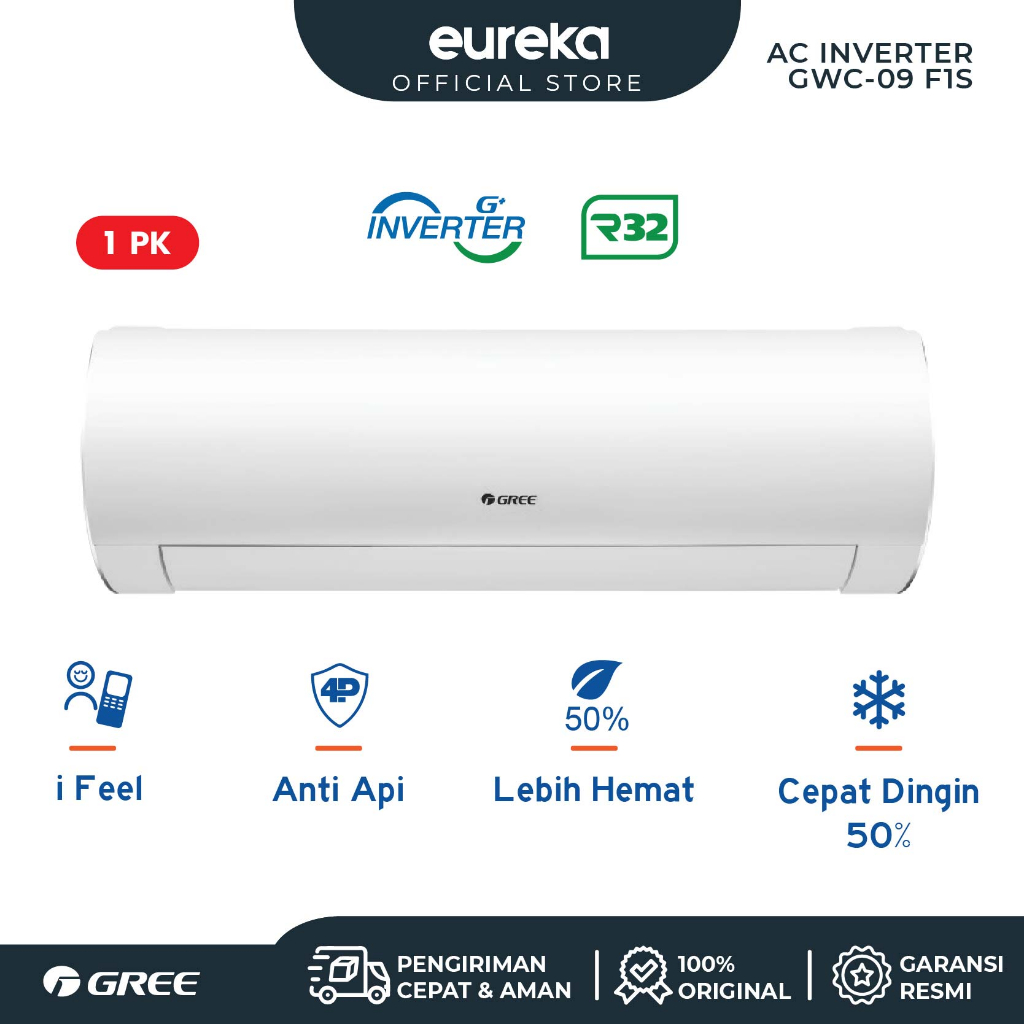 GREE AC F1S SERIES - INVERTER 1 PK - GWC-09F1(S) - WHITE PEARL (Unit Indoor &amp; Outdoor)