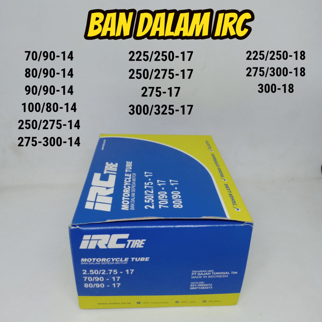 Ban Dalam Motor IRC Semua Ukuran, Grosir & Eceran