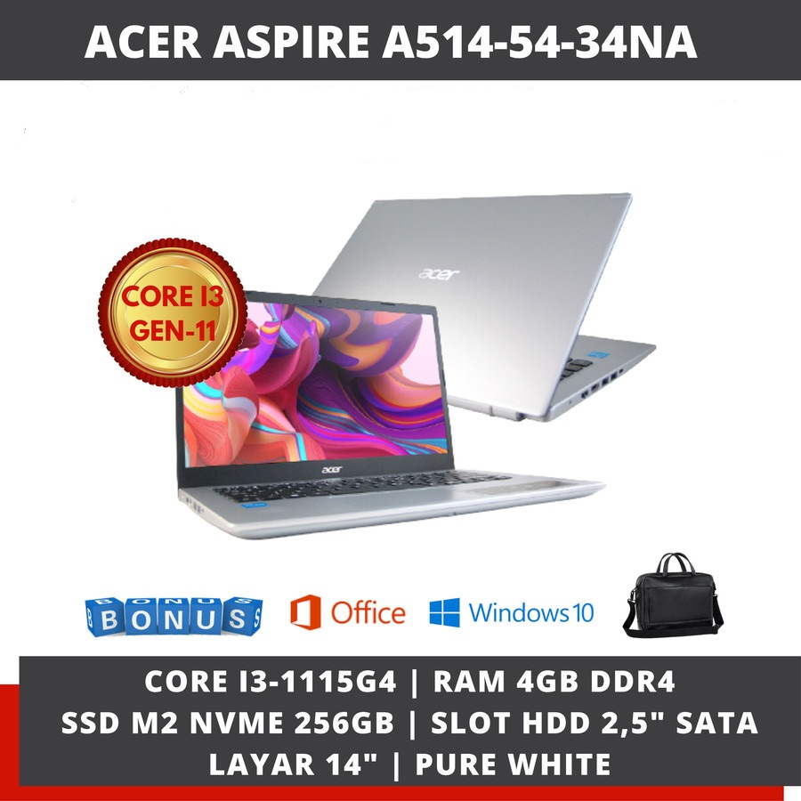 LAPTOP ACER CORE I3 GEN11 RAM 4GB SSD 256GB 14" ASPIRE 5 A514-34NA