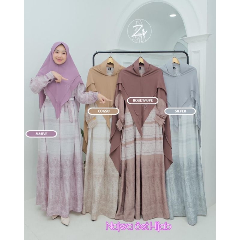 Najwa set hijab / Gamis plus hijab / Gamis motif