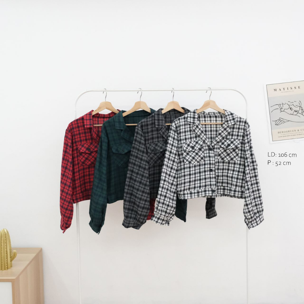 IdBrand Casual - Kemeja Flanel Perempuan Wanita Blazer Lengan Panjang Motif Kotak Kecil Korean Style
