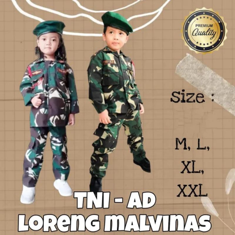 STELAN BAJU KARNAVAL ANAK LORENG TNI-AD LENGKAP