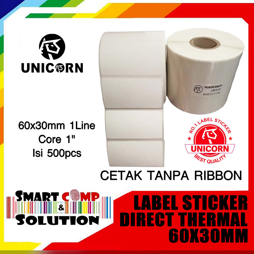 

Label Stiker Barcode Thermal 60x30mm 1Line 1Inch Isi 500pcs