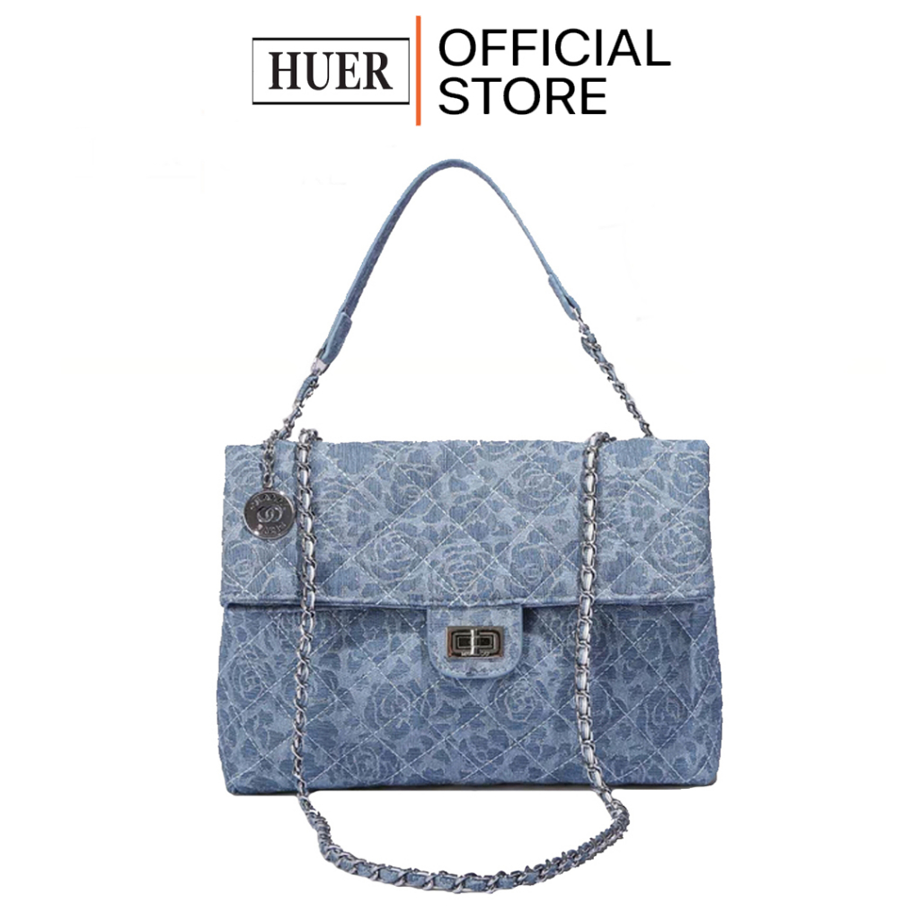 London Berry by HUER ~ Tas Wanita Muccou Quilted Pattern Denim Bag 9536-424Blue