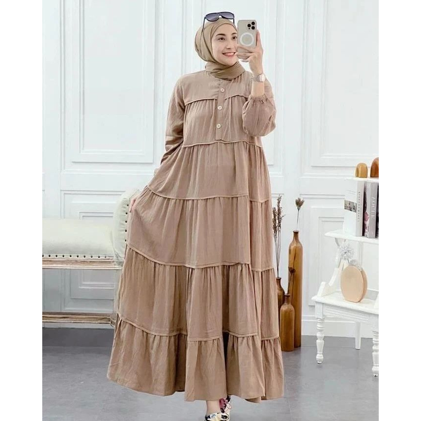 New Inara Dress Baju Gamis Wanita Crinkle Airflow Dress Polos Simple Elegan Mewah Kekinian Yang Lagi
