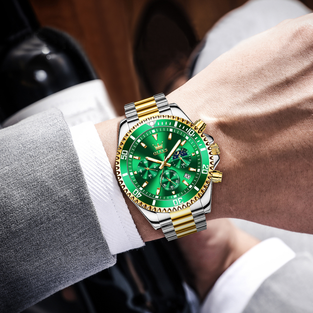 DISKON OLEVS JAM TANGAN PRIA ANTI AIR ORIGINAL KEREN LUXURY LED ANALOG STAINLESS STEEL CHRONOGRAPH