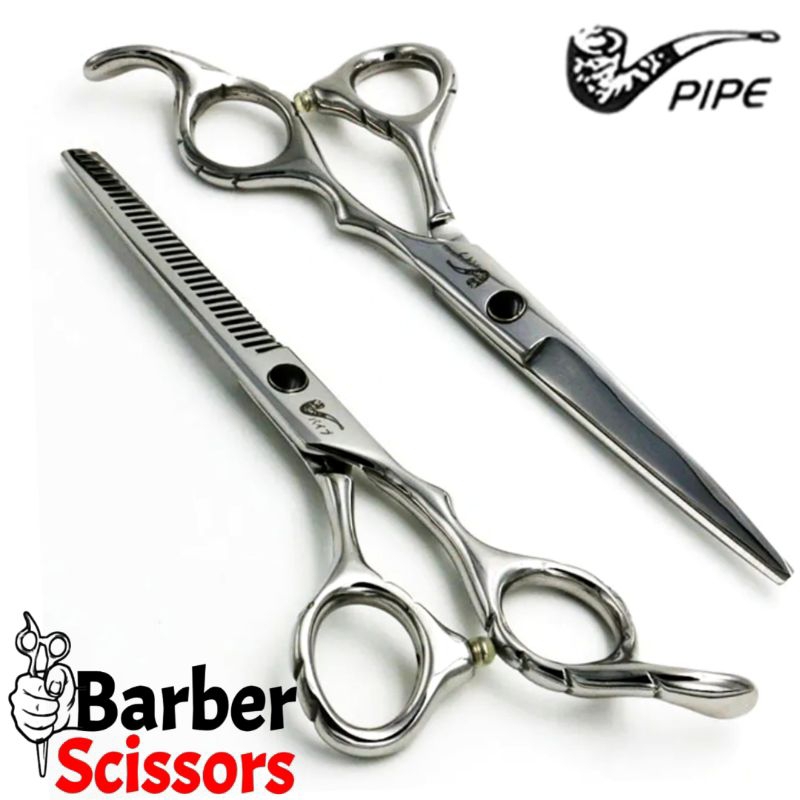 Gunting Rambut Pipe Silver Standar Barber Scissors