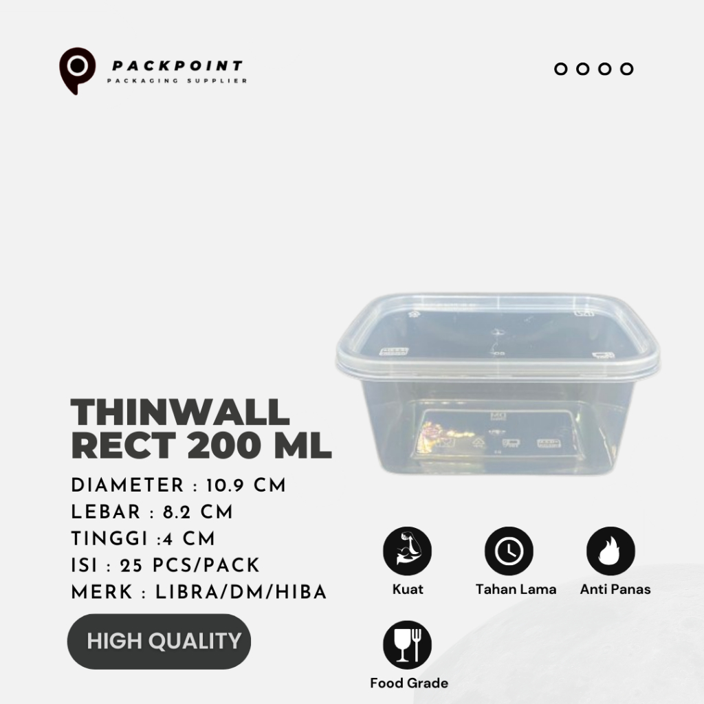 Thinwall Libra RECTANGLE/ Kotak Makan Persegi Panjang 200 ml (25 PCS)