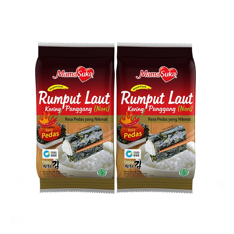 

RUMPUT LAUT LEMBARAN PEDAS MAMASUKA GIM NORI SHEET HOT 4,5GR X 2 PACK