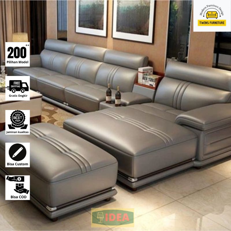 IDEA - Furniture Sofa Kulit Letter L Elegant/Furniture Keluarga
