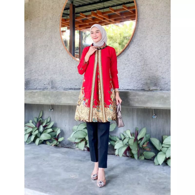 Batik Tunik Wanita - Atasan Tunik Batik - Atasan kerja wanita