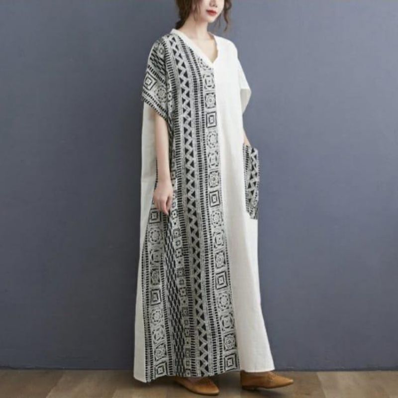 91981 Baju maxidress HOMEWEAR LOOSE DRESS lengan pendek busui  friendly dres Korea Korean style wani