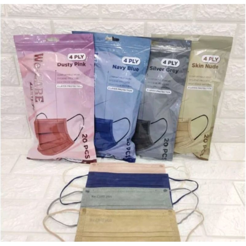 Masker We Care 4 ply, 1 Bungkus isi 20 pcs harga 7.880. Tersedia 4 warna.Dijamin Bagus.