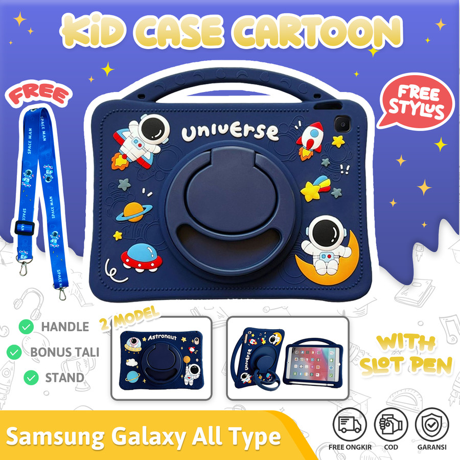 Casing Anak Samsung Tab A8 A7 S6 Lite Rotating 360 Anti Crack T225 X205  P619 P615 Softcase Astronot