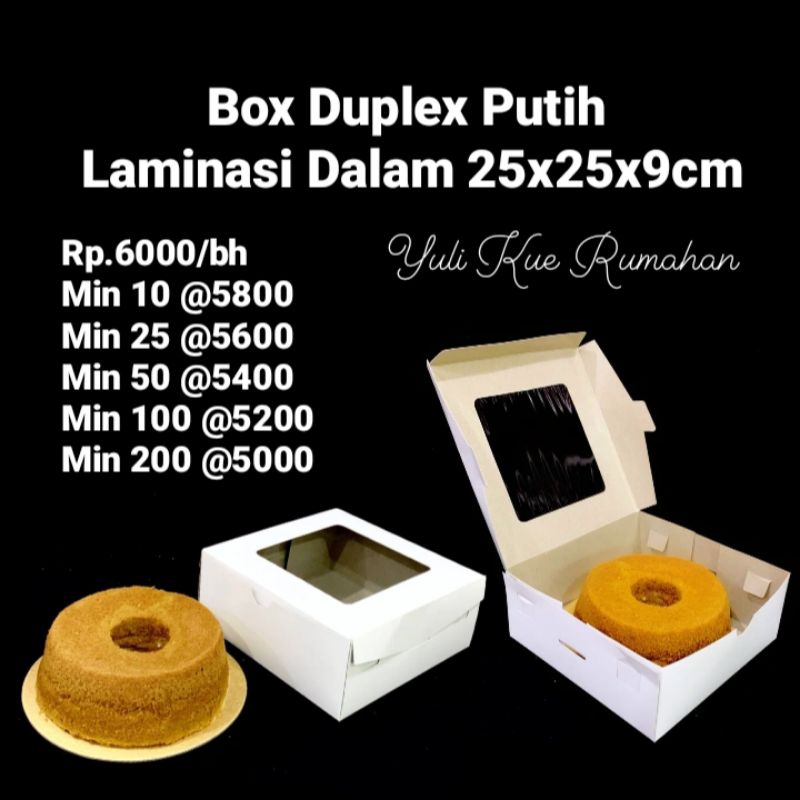 

Duplex putih ukuran 25x25x9cm tanpa sekat