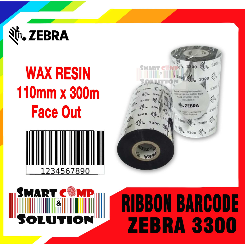 Ribbon Barcode Zebra 3300 Wax Resin 110mm x 300m / 110x300M Zebra GT 820