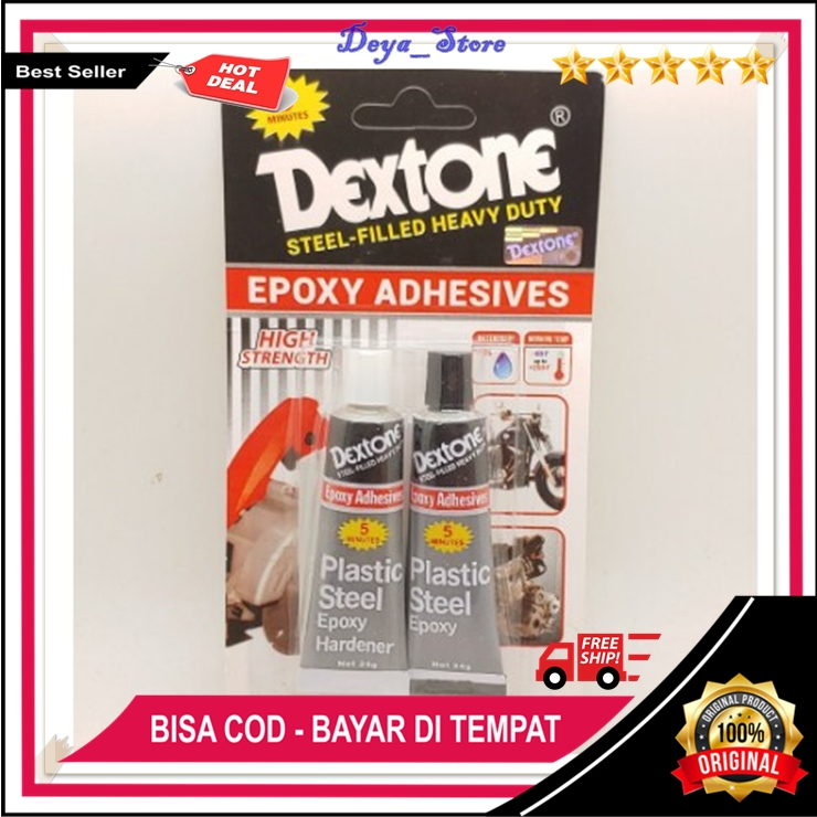 

Lem Plastik Super Kuat Lem Dextone Original Epoxy Adhesives 5 Menit untuk Body plastik Besi DLL 48G