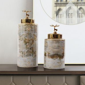 Luxury Marble Deer Gucci Vase / Vas Guci Marmer / Pajangan Hiasan Ruang Tamu Dekorasi Mewah / Guci K