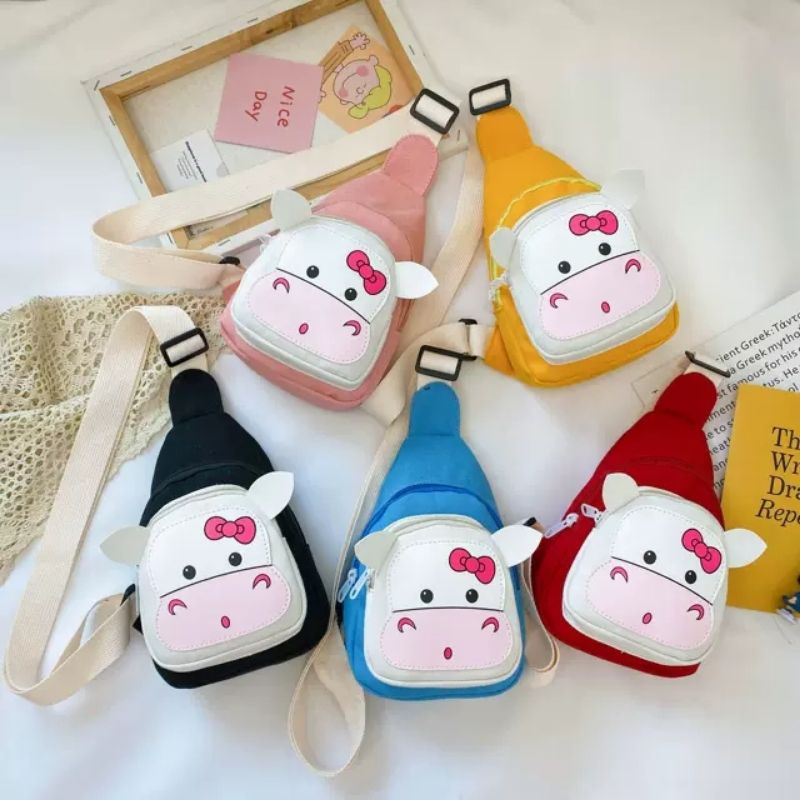 Tas slempang anak perempuan Murah mini / Tas bahu anak gambar sapi (bisa COD)