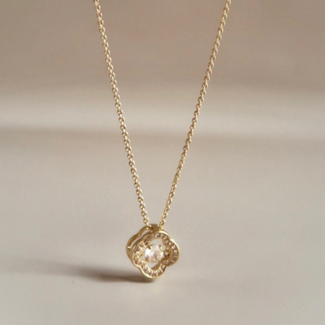 Zola Necklace - Kalung Wanita | 14K Gold Plating Kalung Clover Wanita Lapis Emas 14k with Crystal | 