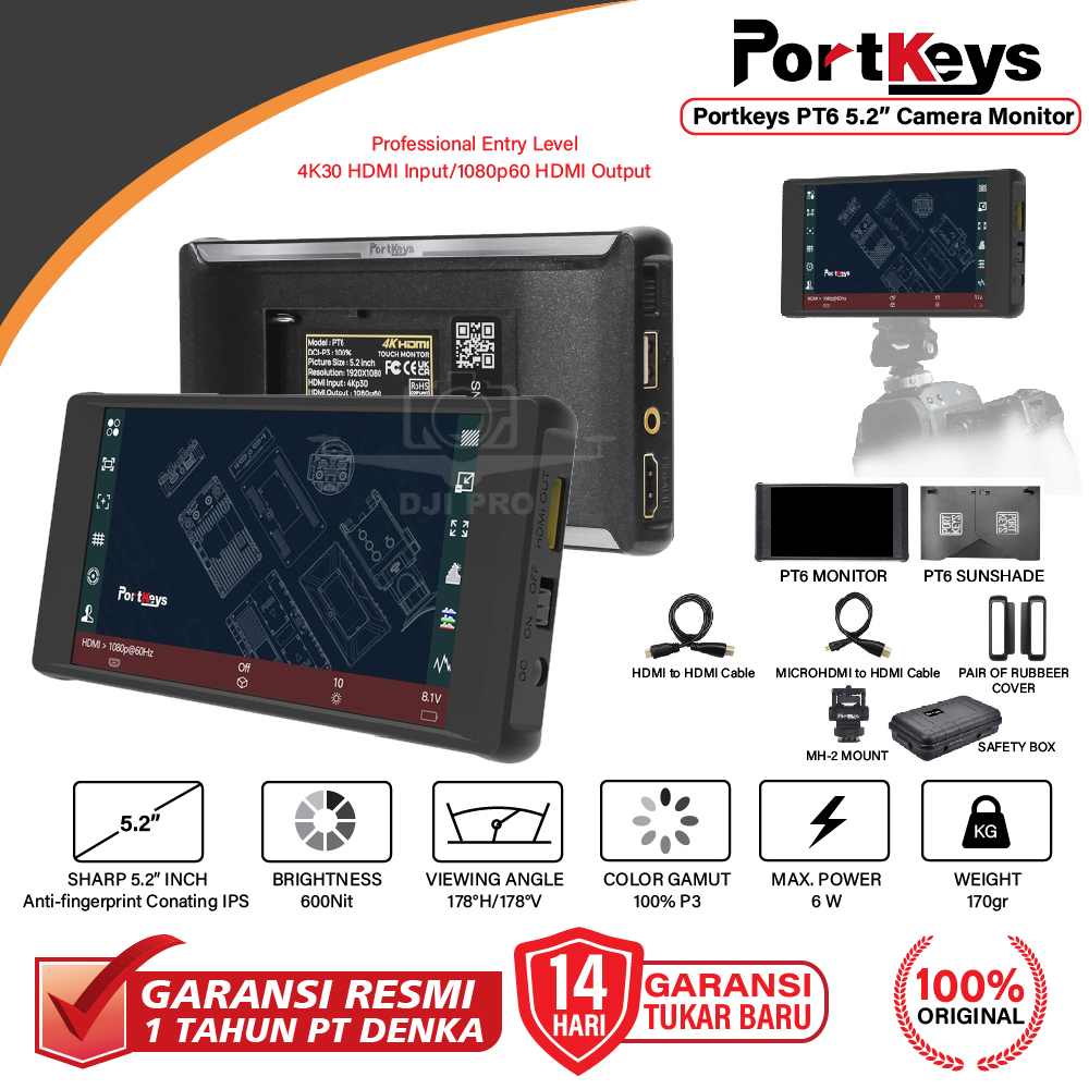Portkeys PT6 Professional Entry Level 5.2-inch On-Camera Monitor PT-6