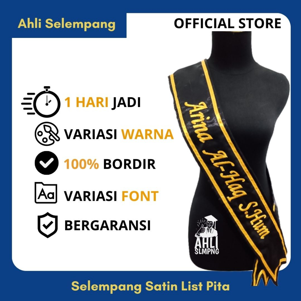 SELEMPANG WISUDA SATIN PITA BORDIR CUSTOM