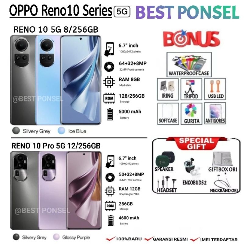 OPPO RENO 10 5G 8/256GB | RENO10 Pro 5G 12/256GB | Reno10 Series 5G NFC GARANSI RESMI OPPO INDONESIA
