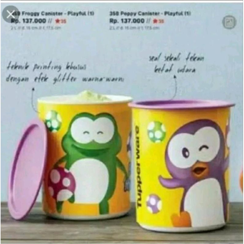 froggy poppy canister tupperware toples karakter kodok pinguin 2l tupperware
