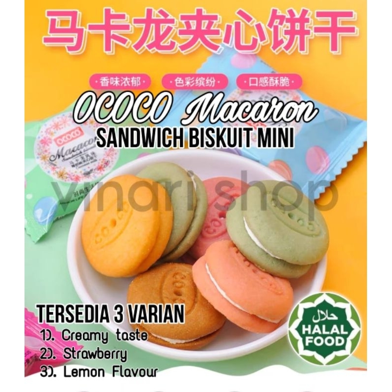 

Biskuit Sandwich Krim Macaron Macarin Cookies Biskuit Macaron Mini Cemilan HALAL