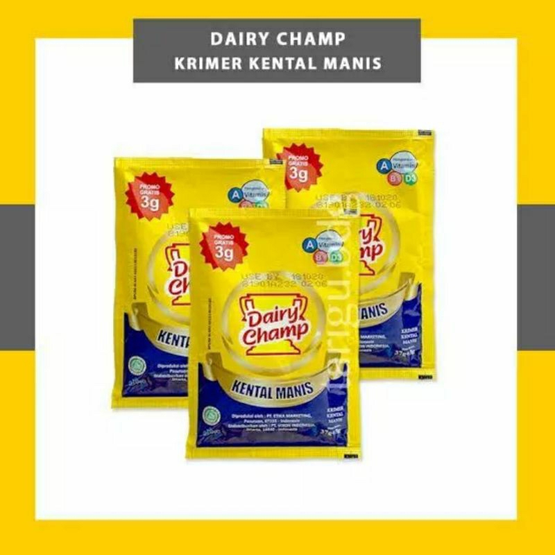 

Susu Kental Manis (SKM) Dairy Champ sachet 37gx6pcs /Pack | (Ready) dus | ecer