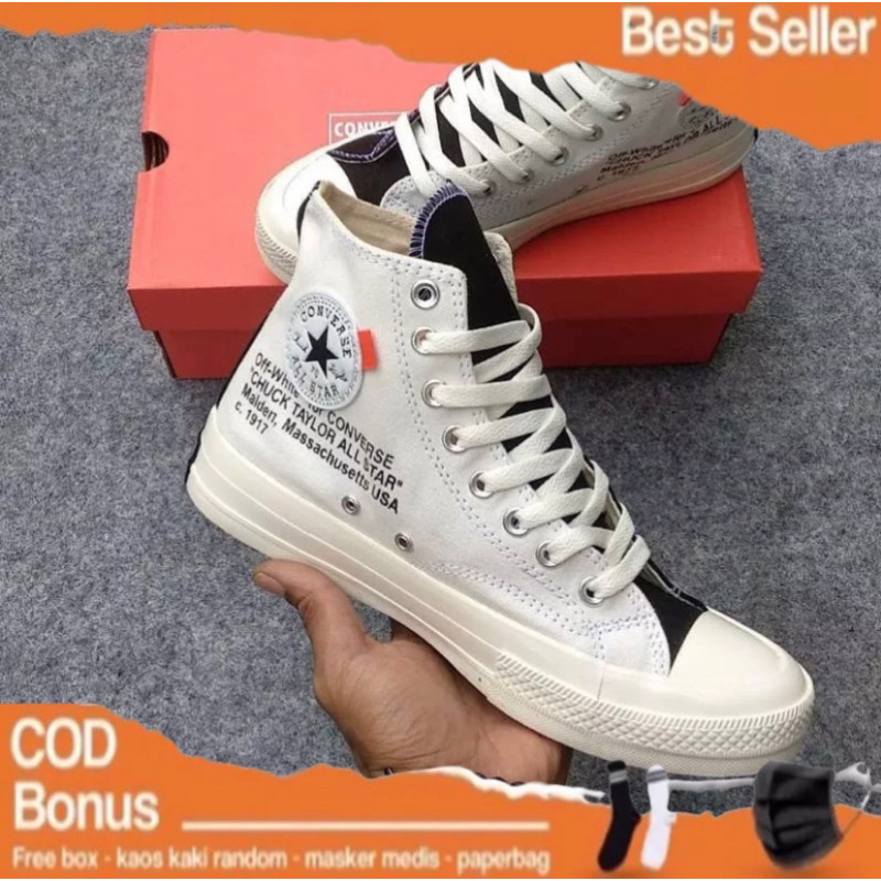 CONVERSE X OFF WHITE 70S HIGH BLACK CREAM PREMIUM GRADE A /CONVERSE PRIA WANITA