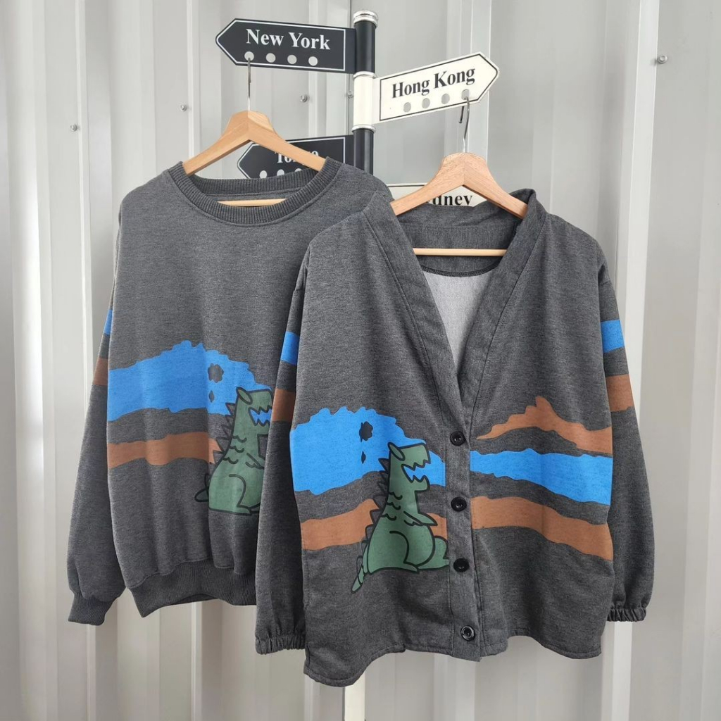 ( isi 2 pcs) Terbaru jaket hoodie DINO PAINTING / Jaket couple pasangan terbaru / sweater couple pas