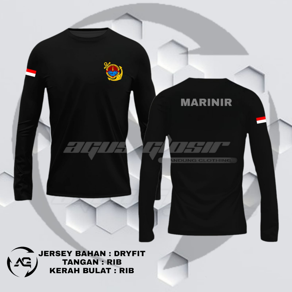 Kaos Olahraga MARINIR Lengan Panjang || Kaos Running Pria || Kaos MARINIR Hitam