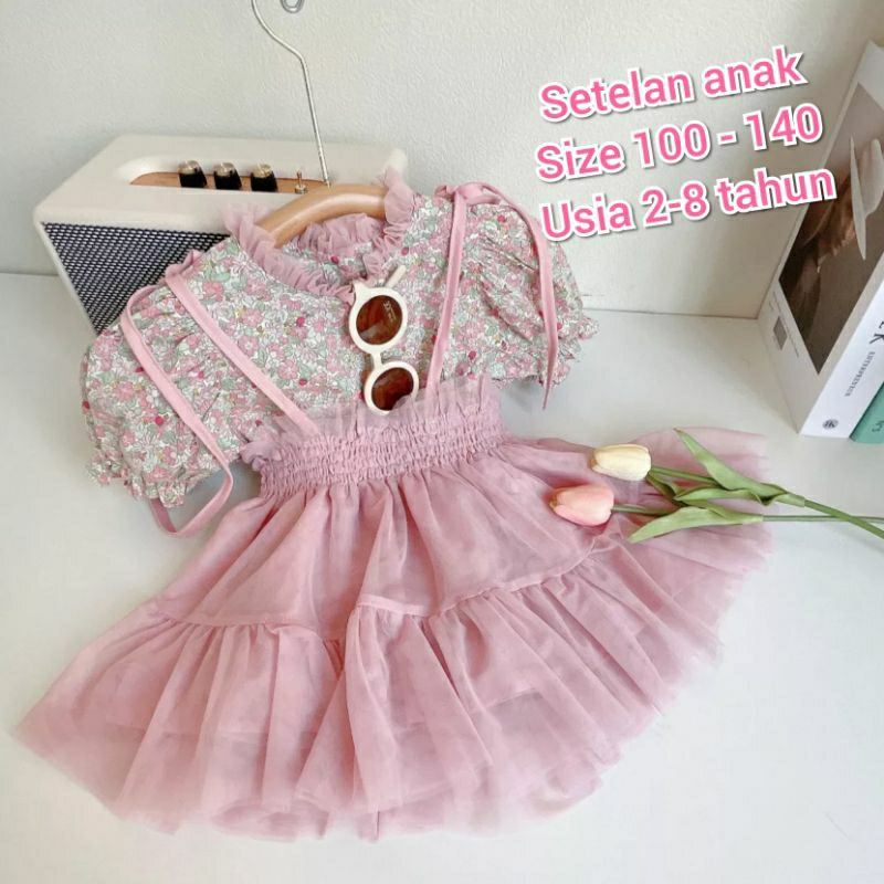 setelan rok lucu anak perempuan 2 - 8 tahun import
