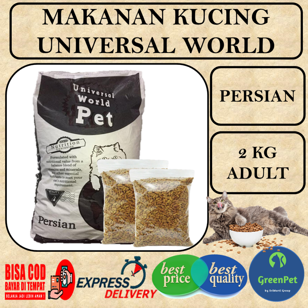 Makanan kucing kering Universal world persian kemasan repack 2 Kg univ world persia