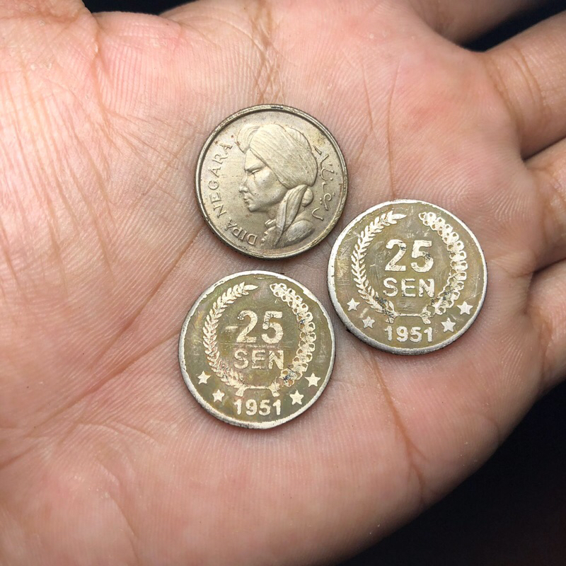Koin Kuno 25 Sen Dipanegara 1951 Langka 3 keping