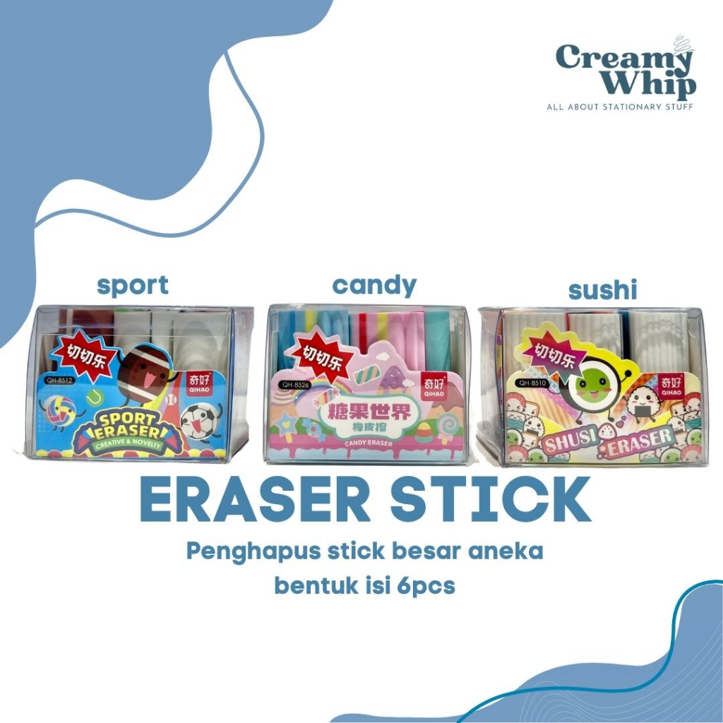 

Cute Figure Eraser Stick 6 in 1 - Stik Penghapus aneka bentuk lucu isi 6 Karet Penghapus Lucu